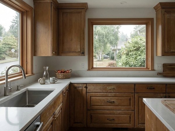 Example: tired cabinet doors before refacing